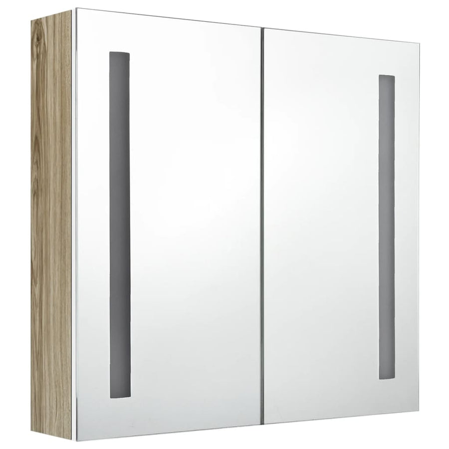 Badkamerkast Met Spiegel En Led Kleurig 62 x 14 x 60 cm Wit en eiken