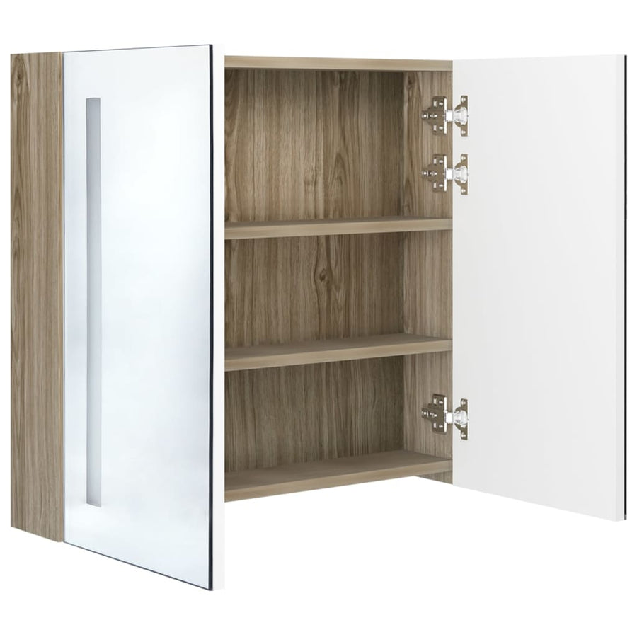 Badkamerkast Met Spiegel En Led Kleurig 62 x 14 x 60 cm Wit en eiken