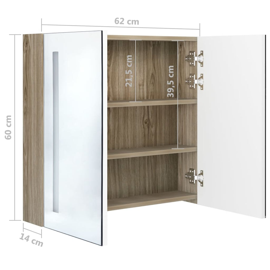 Badkamerkast Met Spiegel En Led Kleurig 62 x 14 x 60 cm Wit en eiken