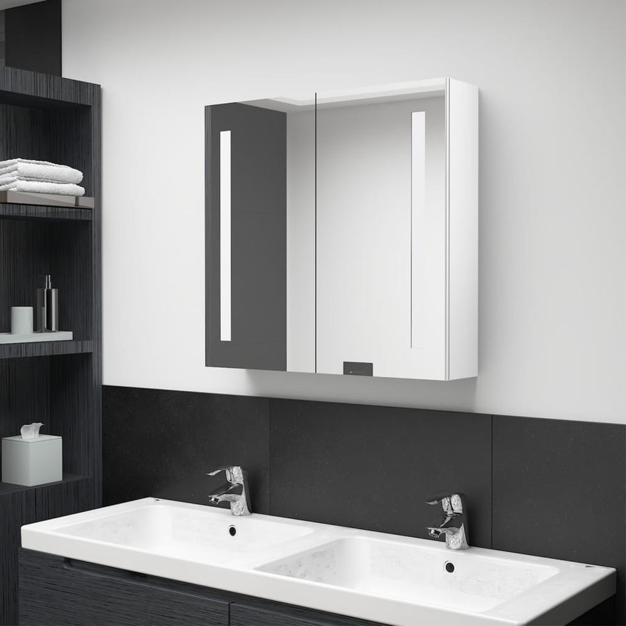 Badkamerkast Met Spiegel En Led 62 x 14 x 60 cm Glanzend wit