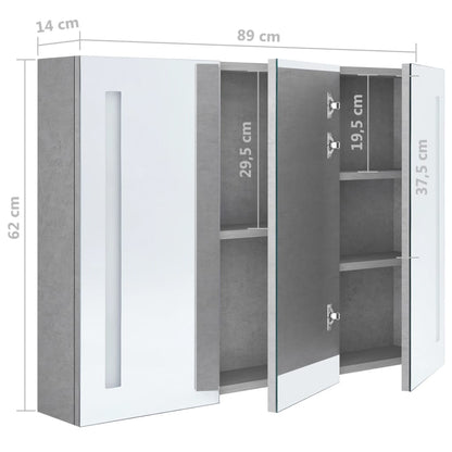 Badkamerkast Met Spiegel En Led 89 x 14 x 62 cm Betongrijs