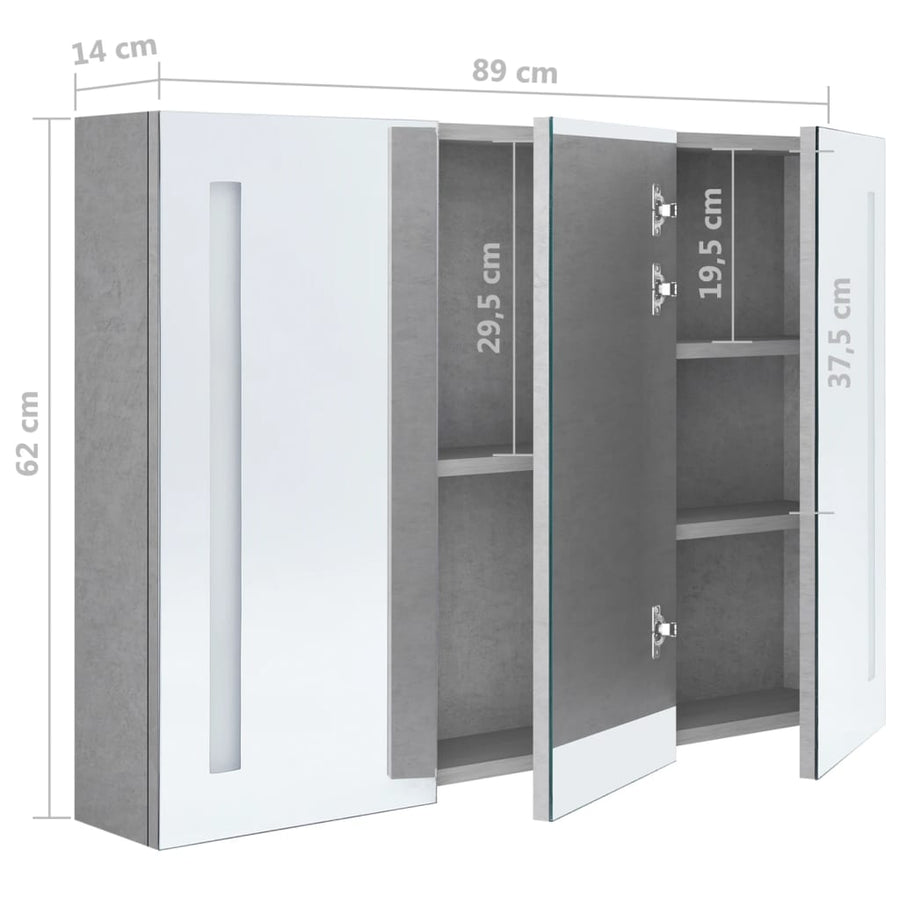 Badkamerkast Met Spiegel En Led 89 x 14 x 62 cm Betongrijs