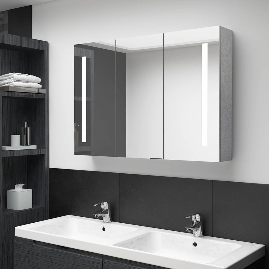 Badkamerkast Met Spiegel En Led 89 x 14 x 62 cm Betongrijs