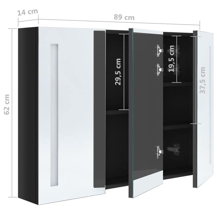 Badkamerkast Met Spiegel En Led 89 x 14 x 62 cm Glanzend zwart