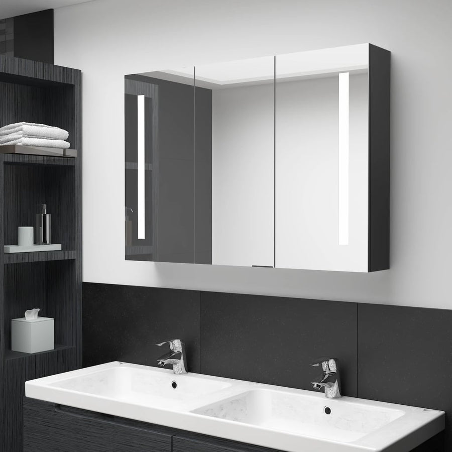 Badkamerkast Met Spiegel En Led 89 x 14 x 62 cm Glanzend zwart