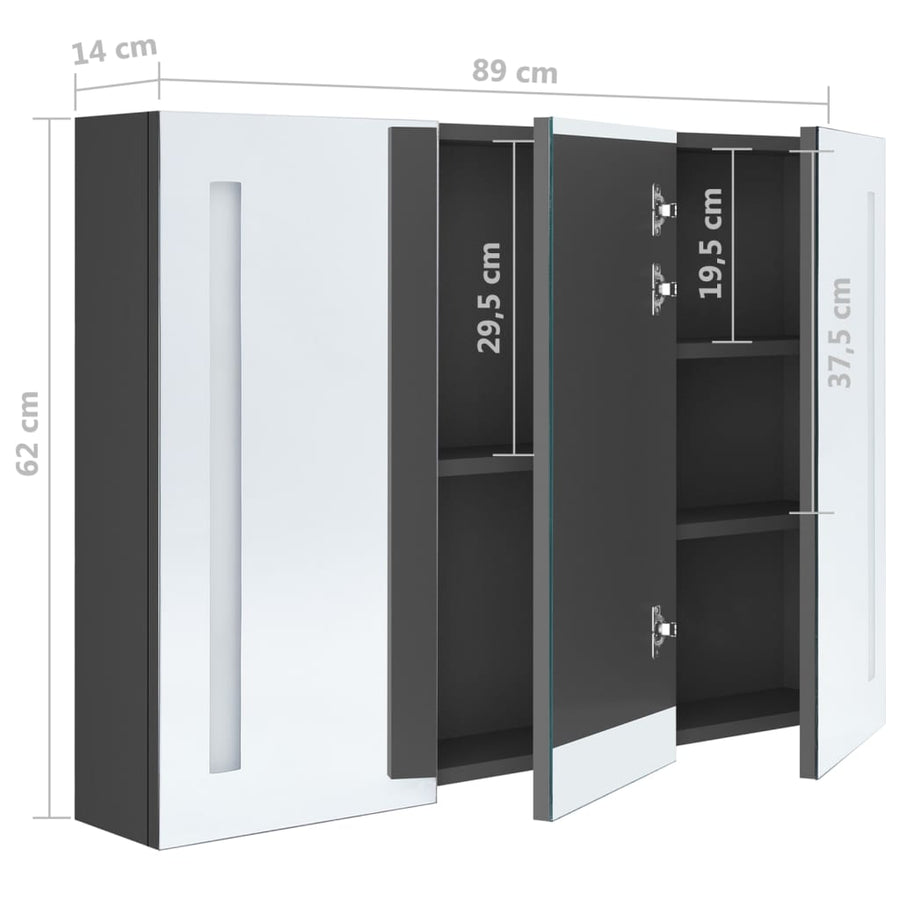 Badkamerkast Met Spiegel En Led 89 x 14 x 62 cm Grijs