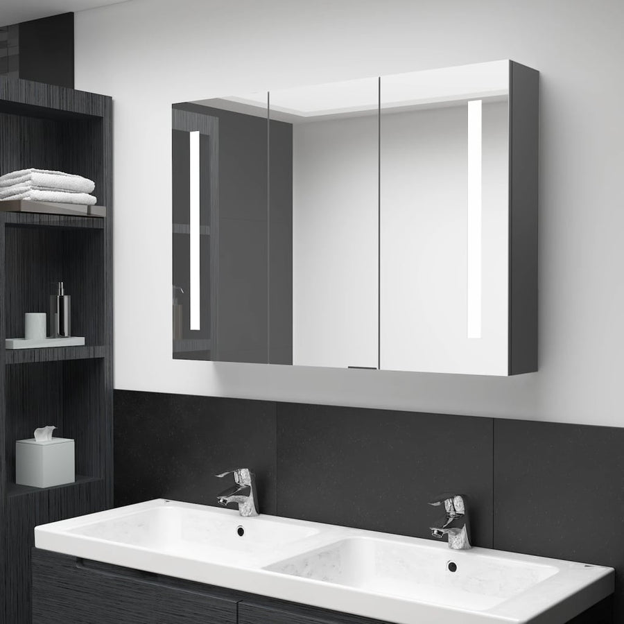 Badkamerkast Met Spiegel En Led 89 x 14 x 62 cm Grijs