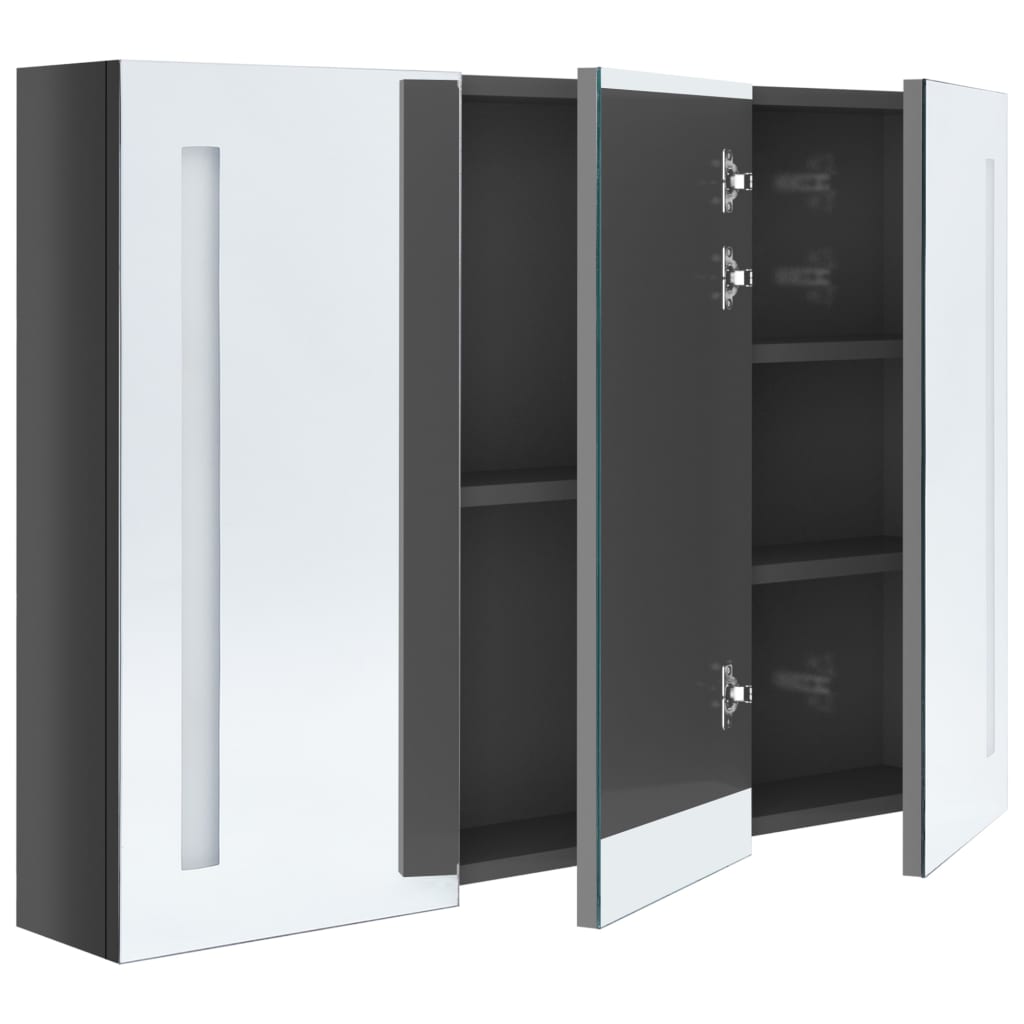 Badkamerkast Met Spiegel En Led 89 x 14 x 62 cm Glanzend grijs