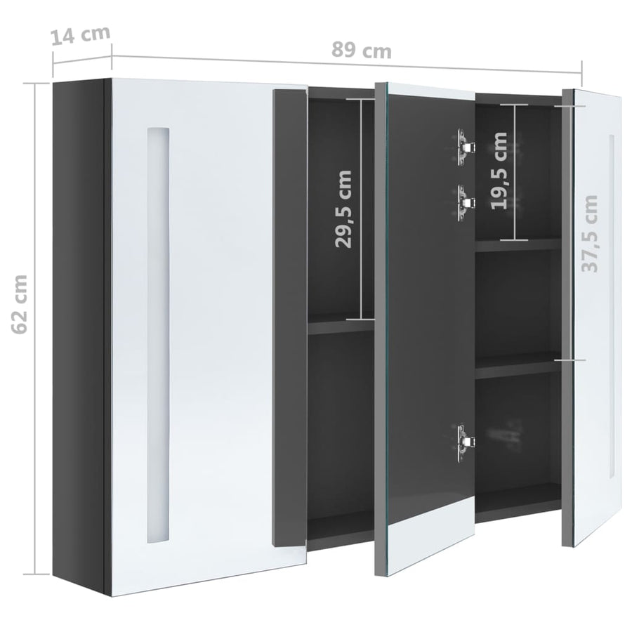 Badkamerkast Met Spiegel En Led 89 x 14 x 62 cm Glanzend grijs