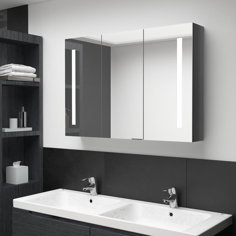 Badkamerkast Met Spiegel En Led 89 x 14 x 62 cm Glanzend grijs
