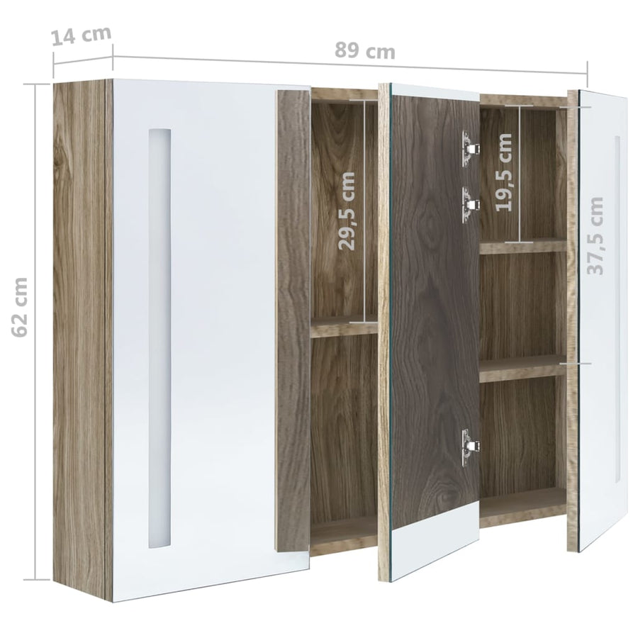 Badkamerkast Met Spiegel En Led Kleurig 89 x 14 x 62 cm Eiken
