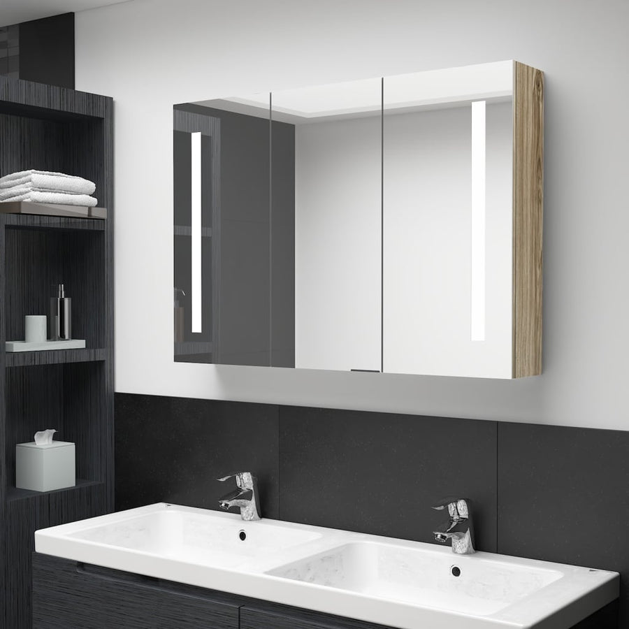 Badkamerkast Met Spiegel En Led Kleurig 89 x 14 x 62 cm Eiken