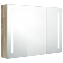 Badkamerkast Met Spiegel En Led 89X14X62 Cm Wit En Eikenkleurig 89 x 14 x 62 cm