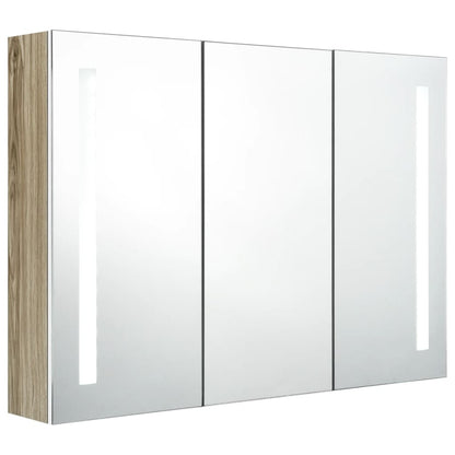 Badkamerkast Met Spiegel En Led 89X14X62 Cm Wit En Eikenkleurig 89 x 14 x 62 cm