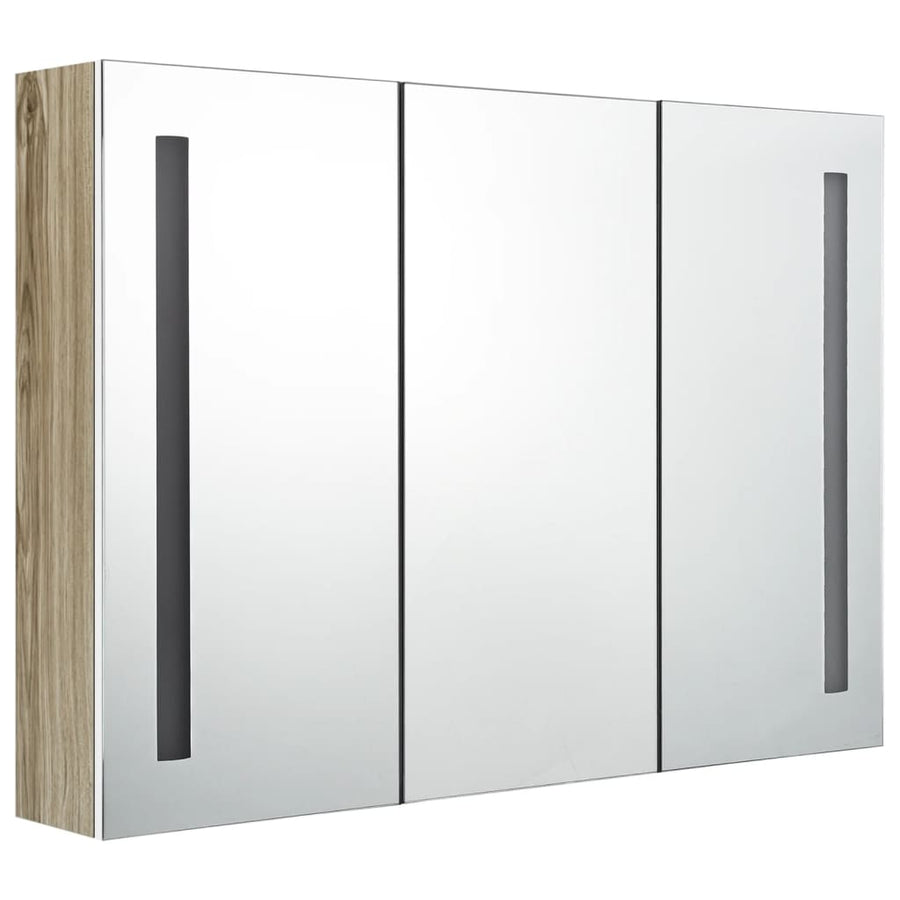 Badkamerkast Met Spiegel En Led 89X14X62 Cm Wit En Eikenkleurig 89 x 14 x 62 cm