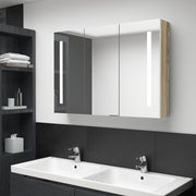 Badkamerkast met spiegel en LED 89x14x62 cm wit eiken