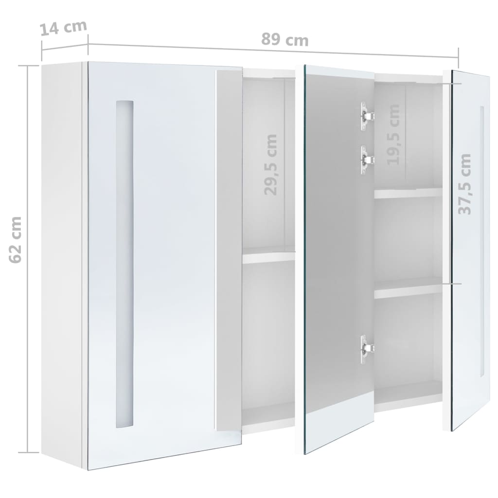 Badkamerkast Met Spiegel En Led 89 x 14 x 62 cm Glanzend wit