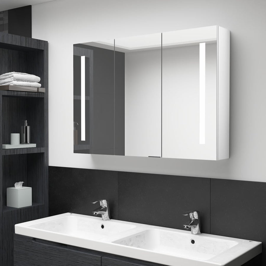 Badkamerkast Met Spiegel En Led 89 x 14 x 62 cm Glanzend wit