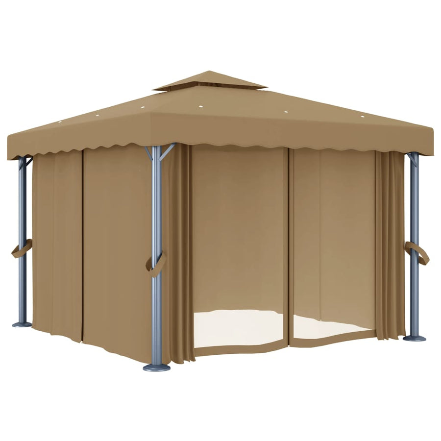 Prieel Met Gordijn 3X3 M Aluminium Taupe