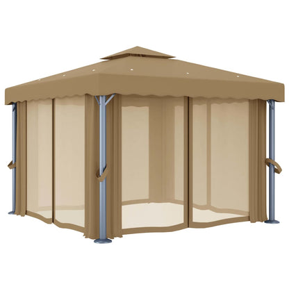 Prieel Met Gordijn 3X3 M Aluminium Taupe
