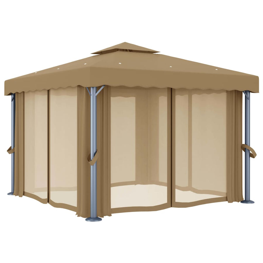 Prieel Met Gordijn 3X3 M Aluminium Taupe