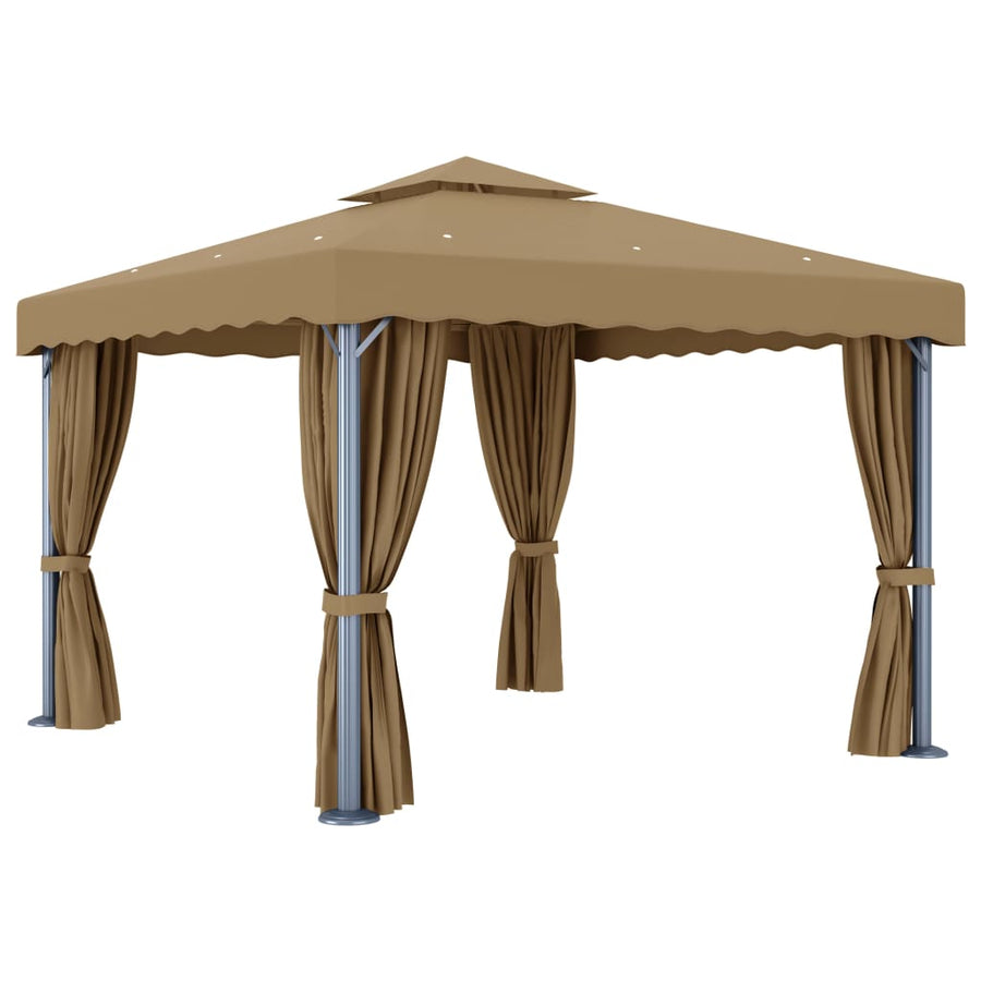 Prieel Met Gordijn 3X3 M Aluminium Taupe