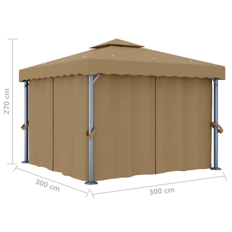 Prieel Met Gordijn 3X3 M Aluminium Taupe