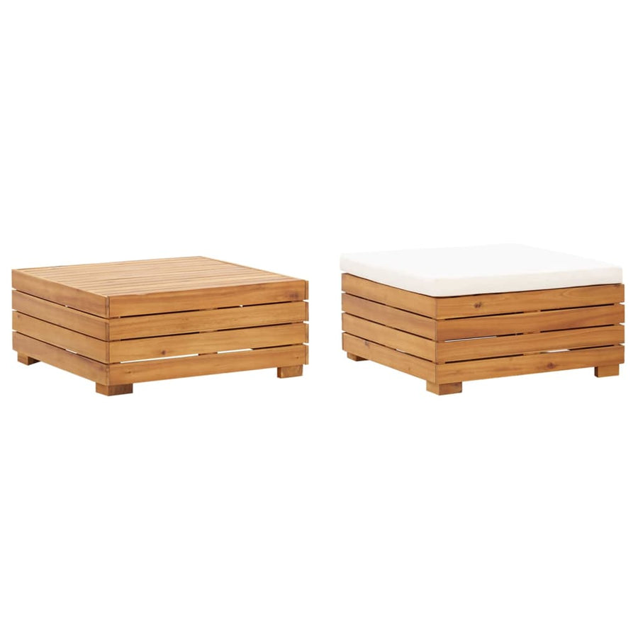 Tuintafel En Voetensteun Met Kussen Massief Acaciahout Crèmewit voetensteun + Tafel