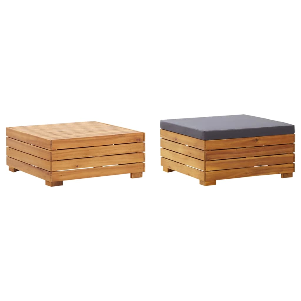 Tuintafel En Voetensteun Met Kussen Massief Acaciahout Donkergrijs voetensteun + Tafel