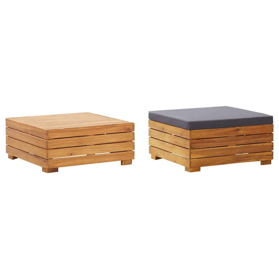 Tuintafel En Voetensteun Met Kussen Massief Acaciahout Donkergrijs voetensteun + Tafel