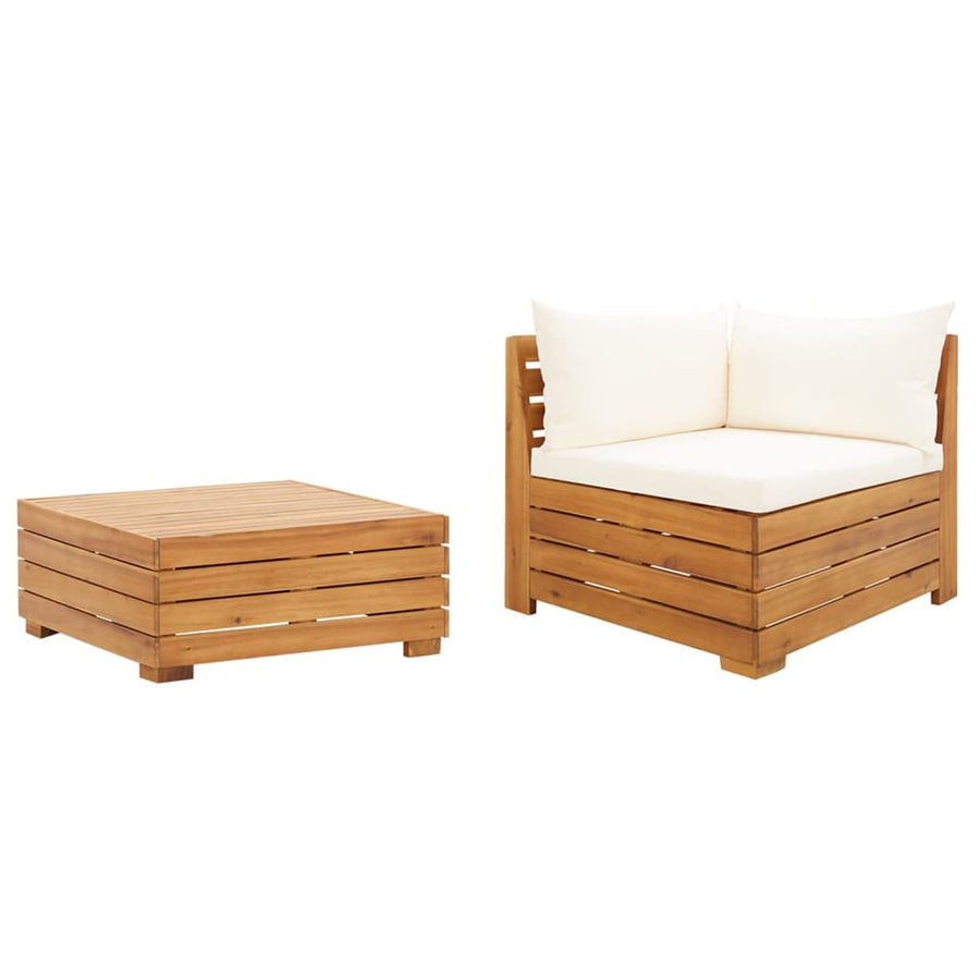 2-Delige Loungeset Met Kussens Massief Acaciahout Crèmewit hoek + Tafel