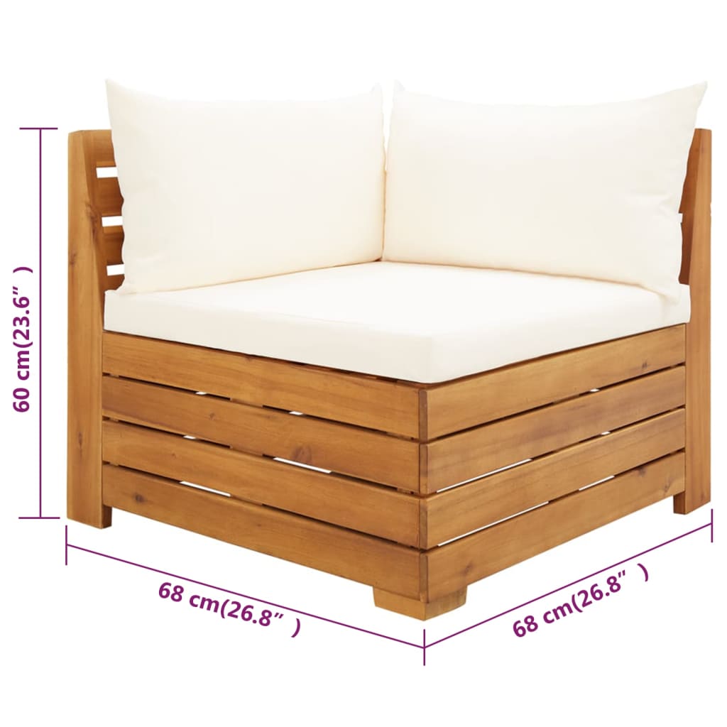 2-Delige Loungeset Met Kussens Massief Acaciahout Crèmewit hoek + Tafel