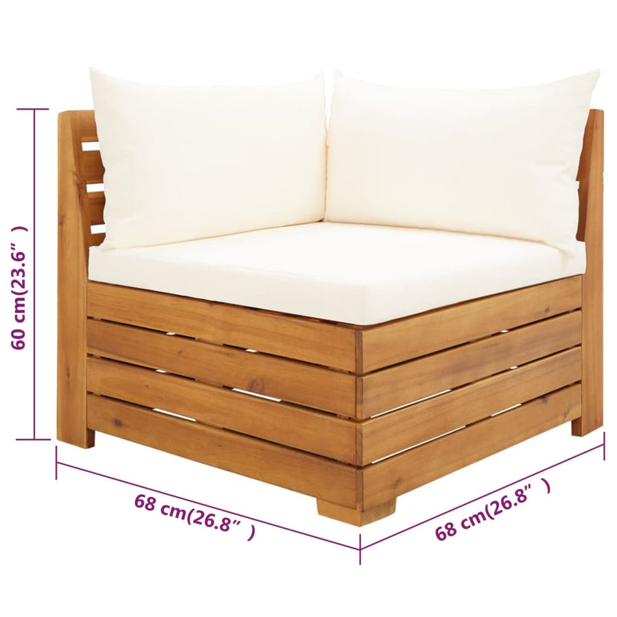 2-Delige Loungeset Met Kussens Massief Acaciahout Crèmewit hoek + Tafel
