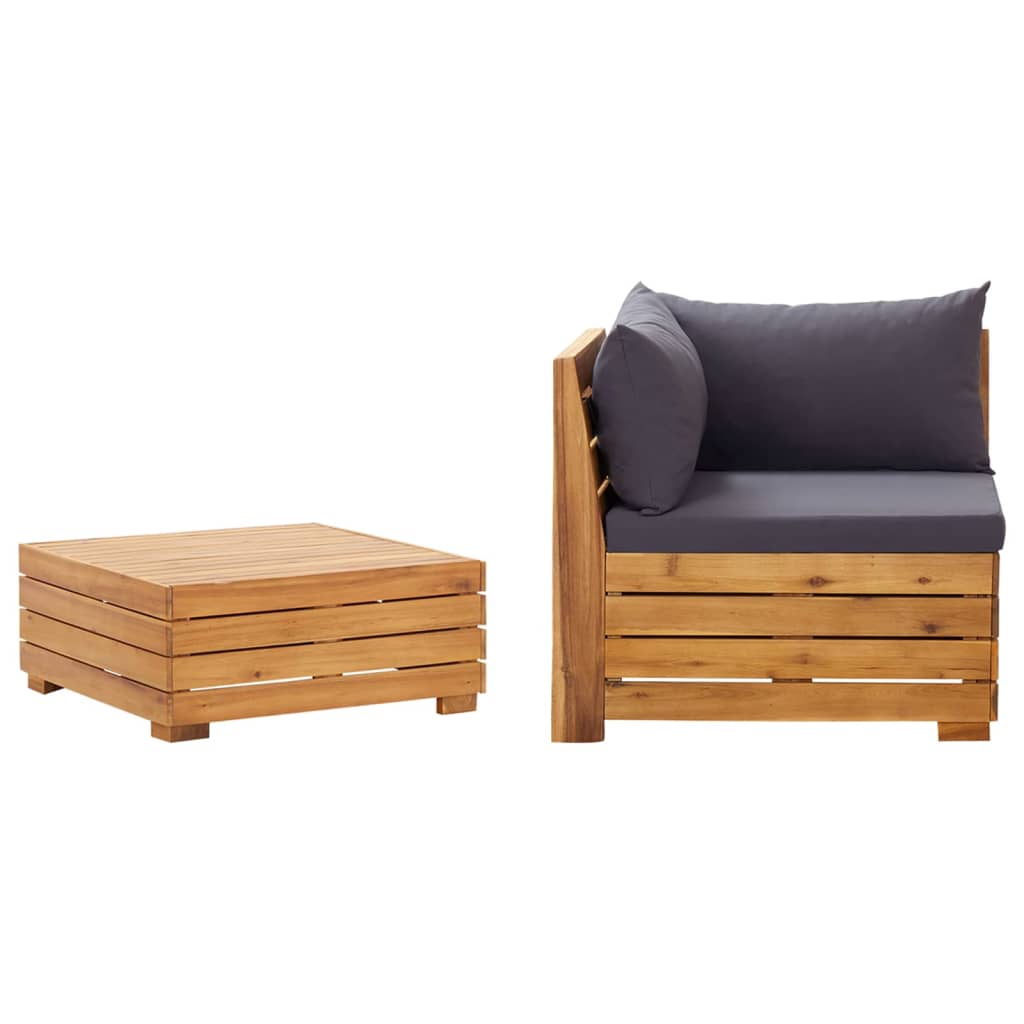 2-Delige Loungeset Met Kussens Massief Acaciahout Donkergrijs hoek + Tafel