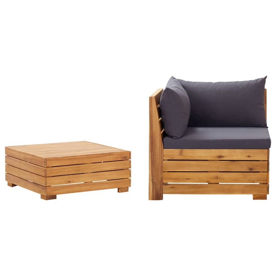 2-Delige Loungeset Met Kussens Massief Acaciahout Donkergrijs hoek + Tafel