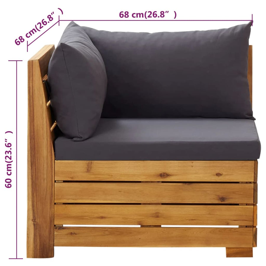 2-Delige Loungeset Met Kussens Massief Acaciahout Donkergrijs hoek + Tafel
