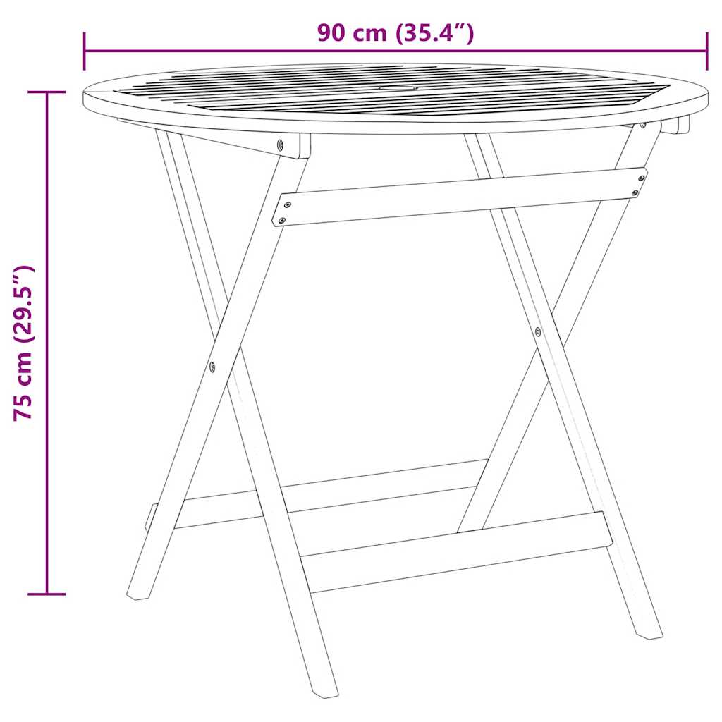 Tuintafel Inklapbaar Ø90X75 Cm Massief Eucalyptushout Ø 90 x 75 cm