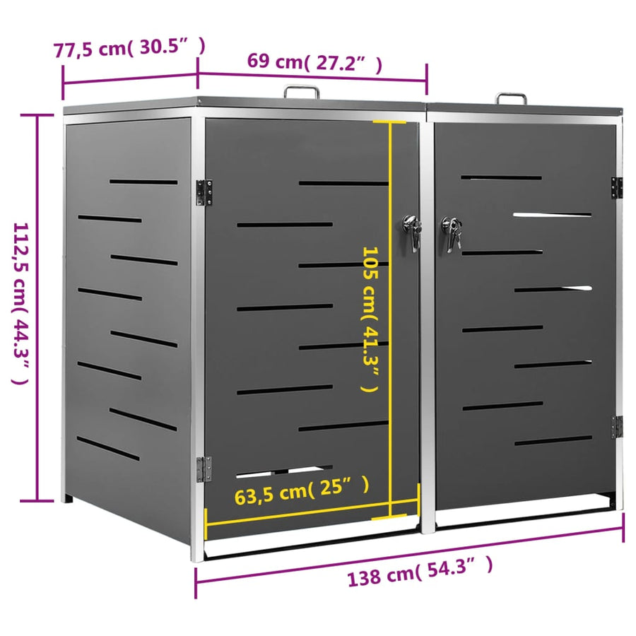 Containerberging Dubbel 138X77,5X112,5 Cm Roestvrij Staal 2 containers Antraciet