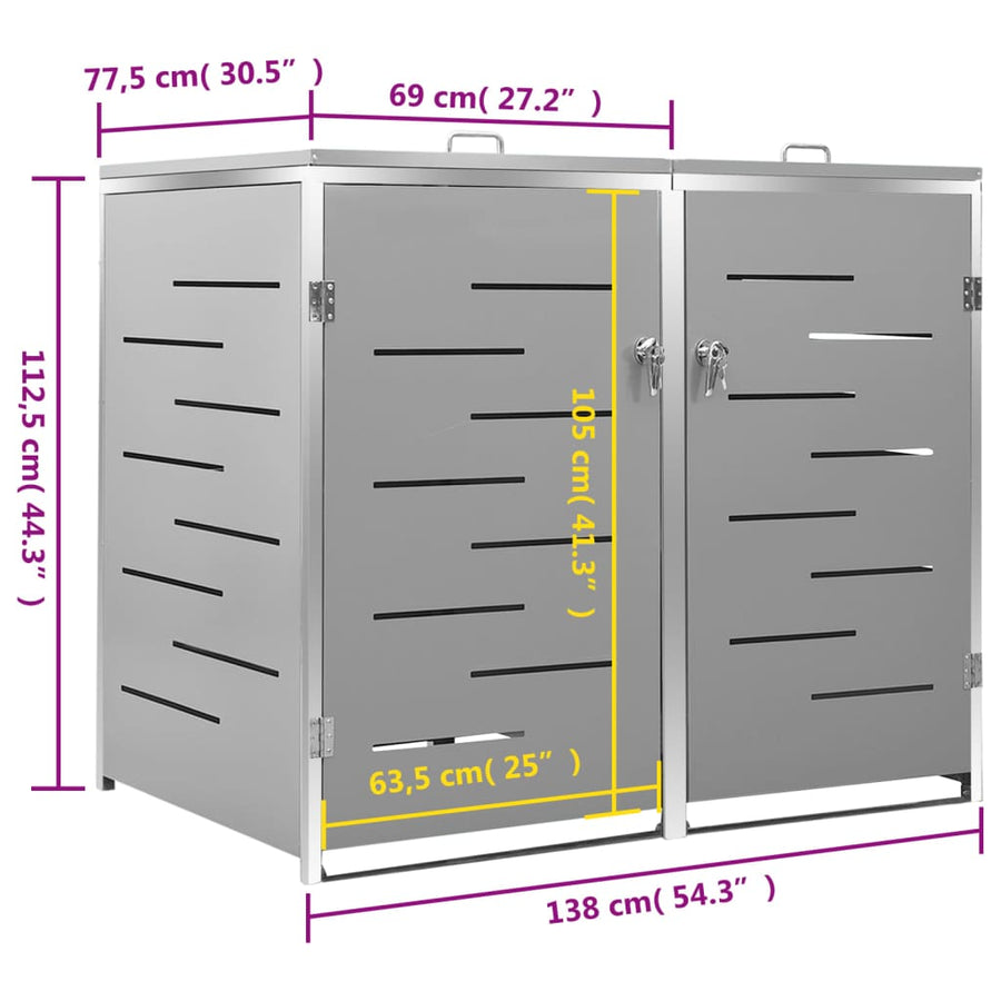 Containerberging Dubbel 138X77,5X112,5 Cm Roestvrij Staal 2 containers Grijs