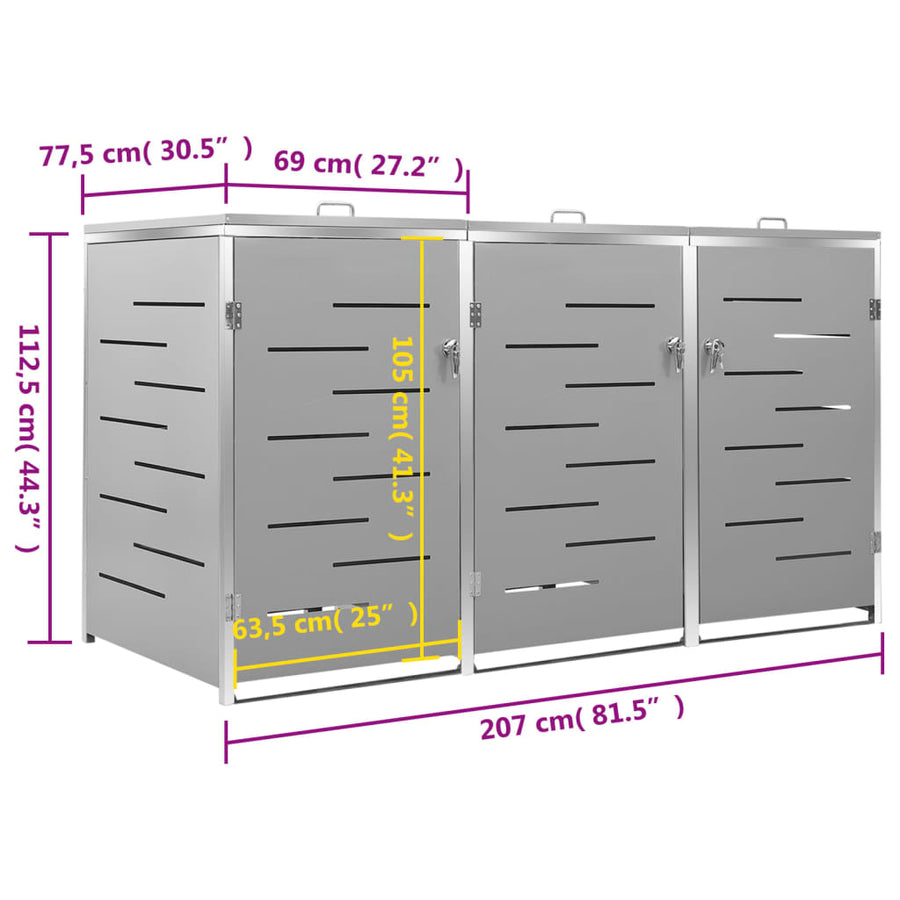 Containerberging Driedubbel 207X77,5X112,5 Cm Roestvrij Staal 3 containers Grijs