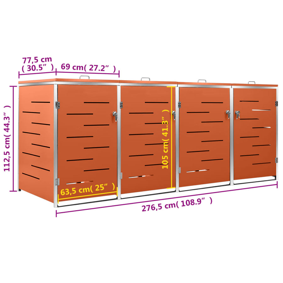 Containerberging Vierdubbel 276,5X77,5X112,5 Cm Roestvrij Staal 4 containers orange
