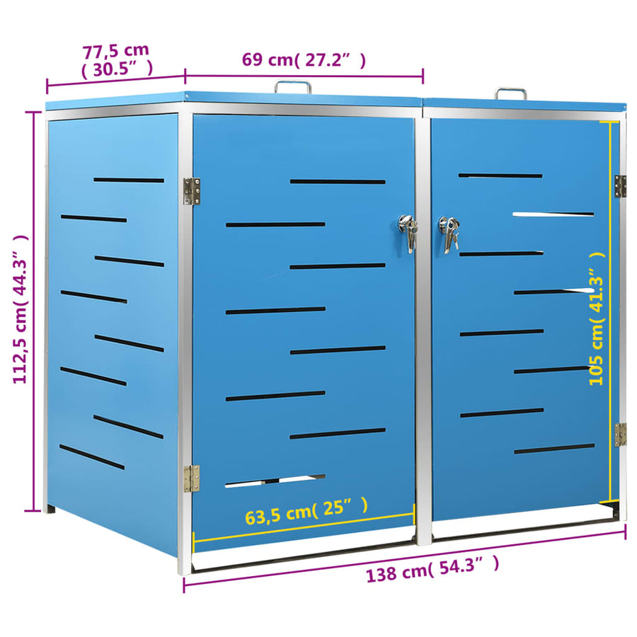 Containerberging Dubbel 138X77,5X112,5 Cm Roestvrij Staal 2 containers Blauw
