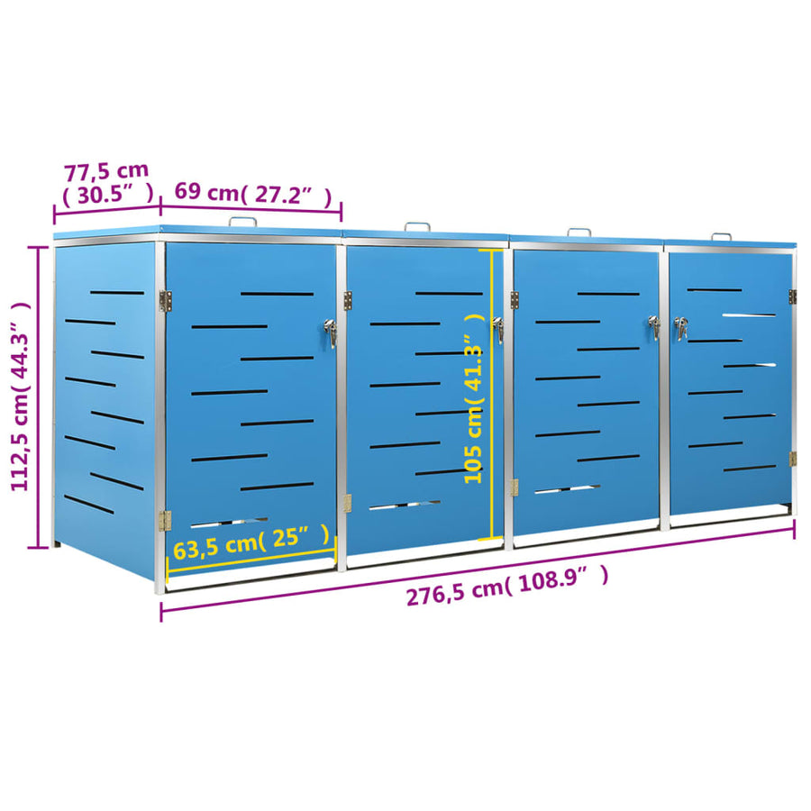 Containerberging Vierdubbel 276,5X77,5X112,5 Cm Roestvrij Staal 4 containers Blauw