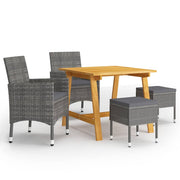 Tuinset 5-delig grijs acaciahout staal PE-rattan