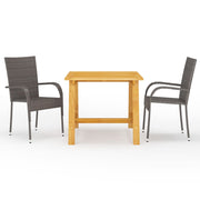 Tuinset 3-delig massief acaciahout PE-rattan bruin