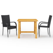 Tuinset 3-delig acaciahout PE-rattan zwart