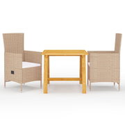 Tuinset 3-delig acaciahout PE-rattan beige