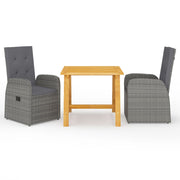Tuinset 3-delig acaciahout PE-rattan grijs