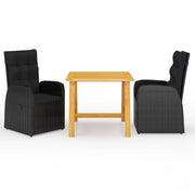 Tuinset 3-delig acaciahout PE-rattan zwart