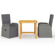 Tuinset 3-delig massief acaciahout PE-rattan grijs